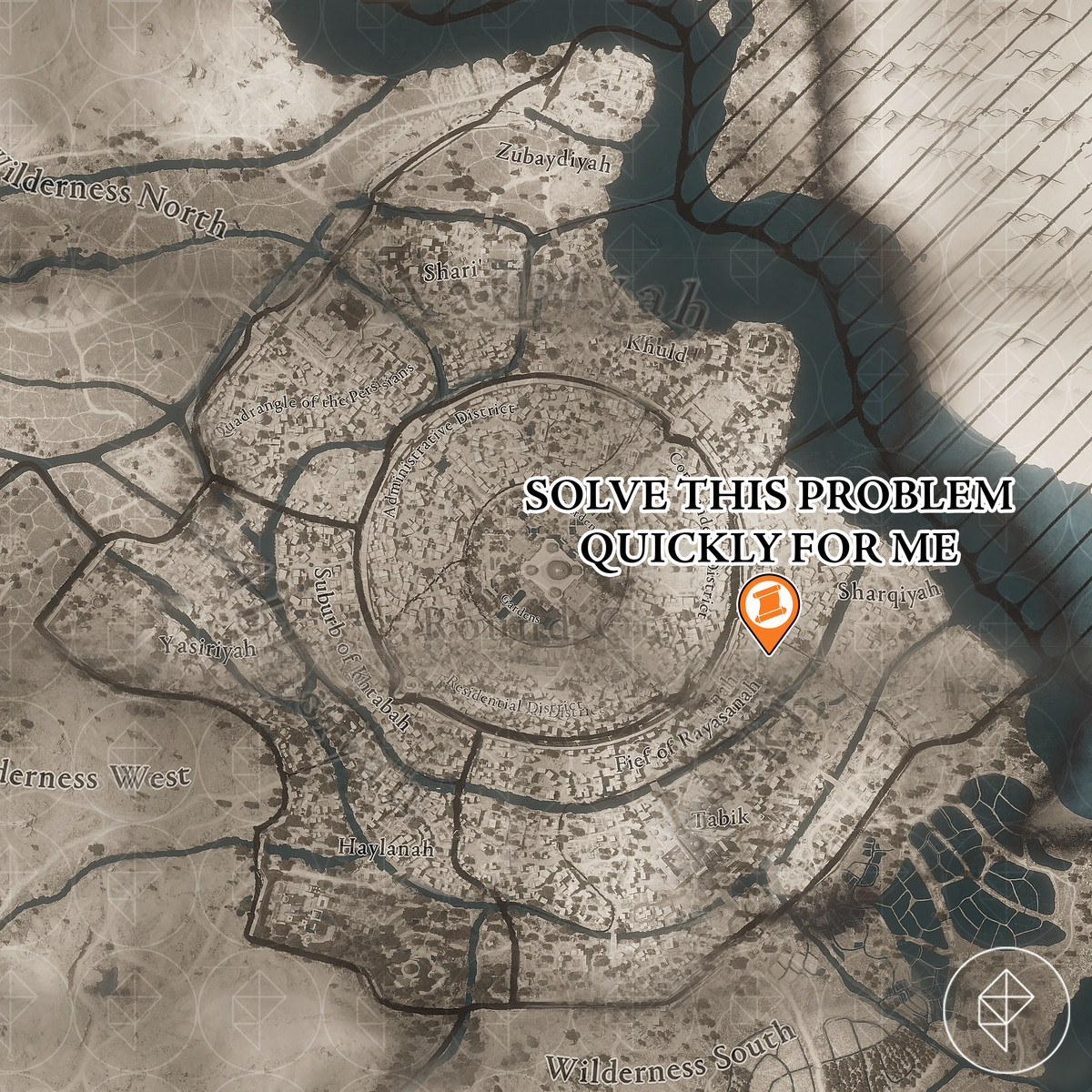Assassin’s Creed Mirage map with Karkh Enigma and treasure marked