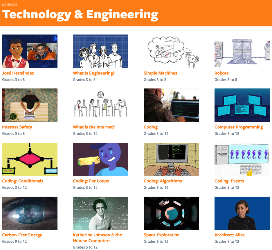 Vídeos de aulas de tecnologia e engenharia