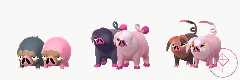 Shiny Lechonk with Oinkologne in Pokémon Go, who both turn pink