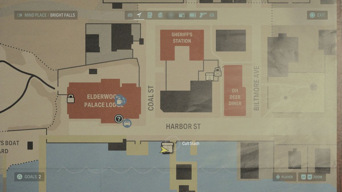 A map showing a cult stash location in Alan Wake 2