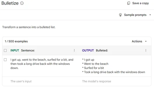  Maker Suite to generate Bulleted Text Summary Source