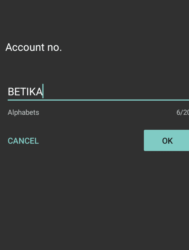 Entering betika account no. on Mpesa