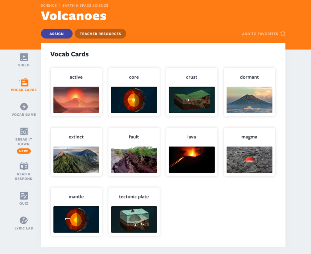 Volcanoes Vocab Cards