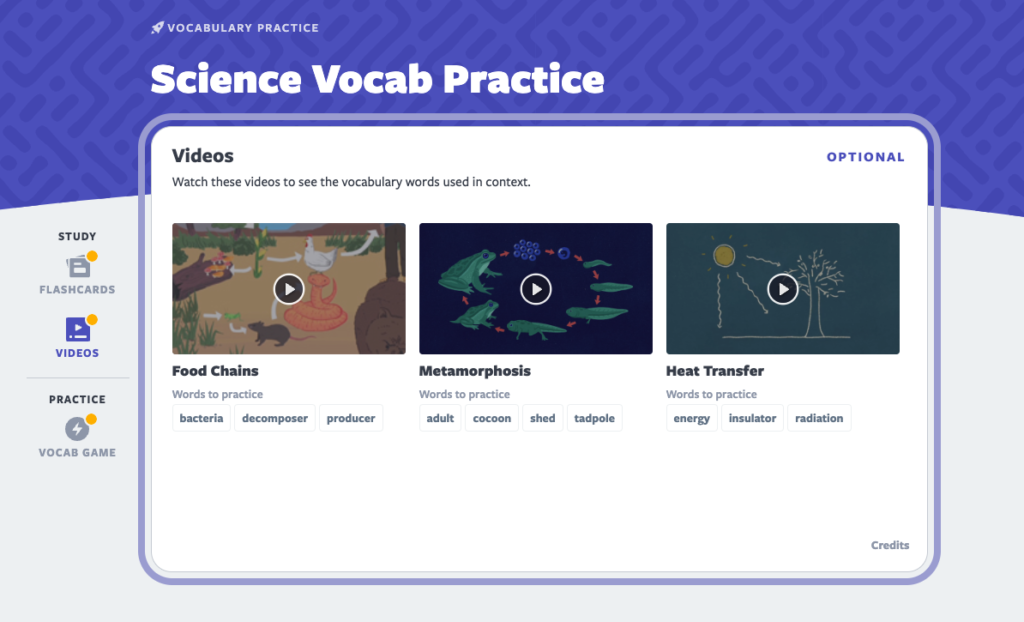 Science Vocabulary Practice Videos
