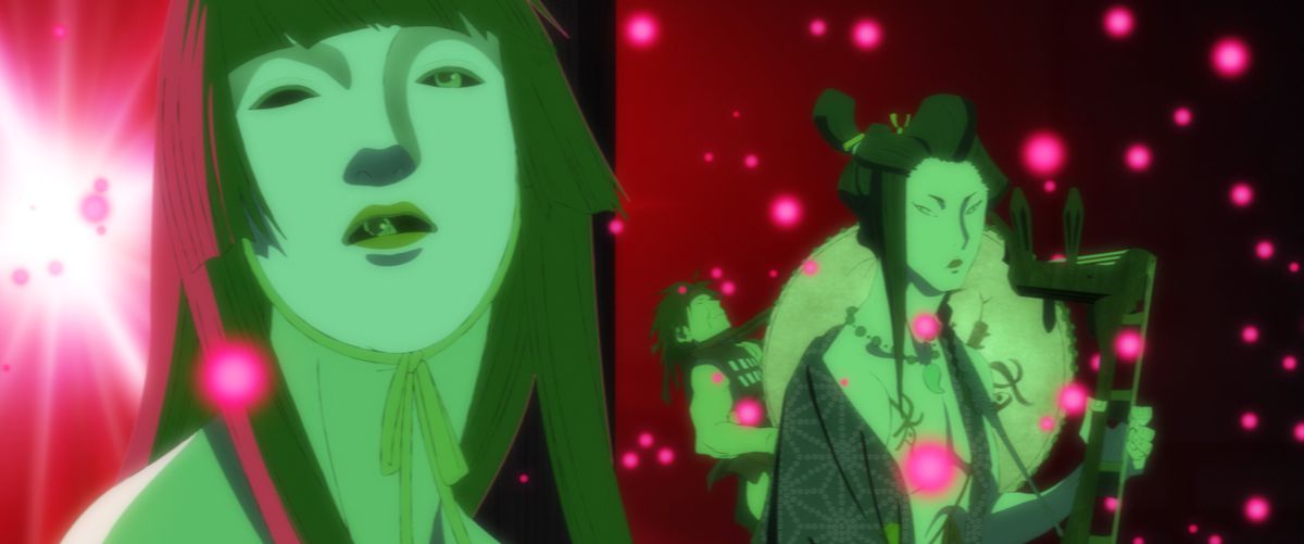 دو زن با تاول های سبز و صورتی در Inu-Oh