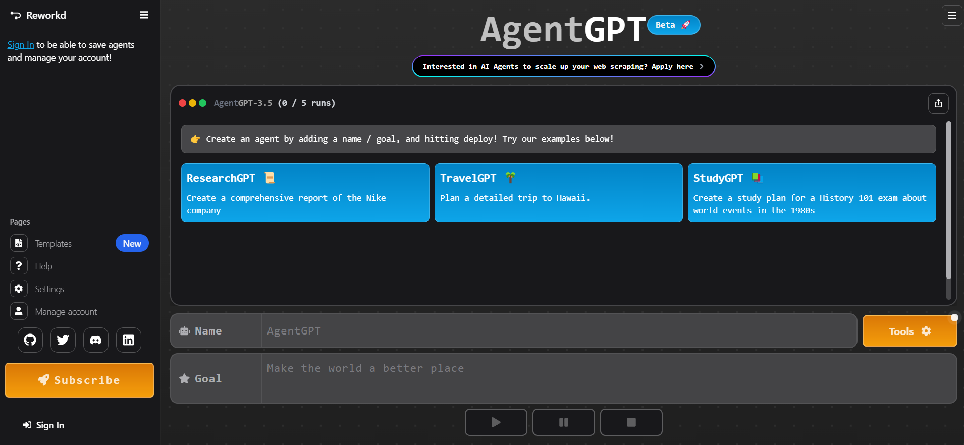 AgentGPT | Autonomous AI Agent