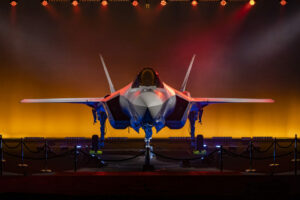 A delegation from Belgium and Lockheed Martin celebrate rollout of first F-35A for the Belgian Air Force