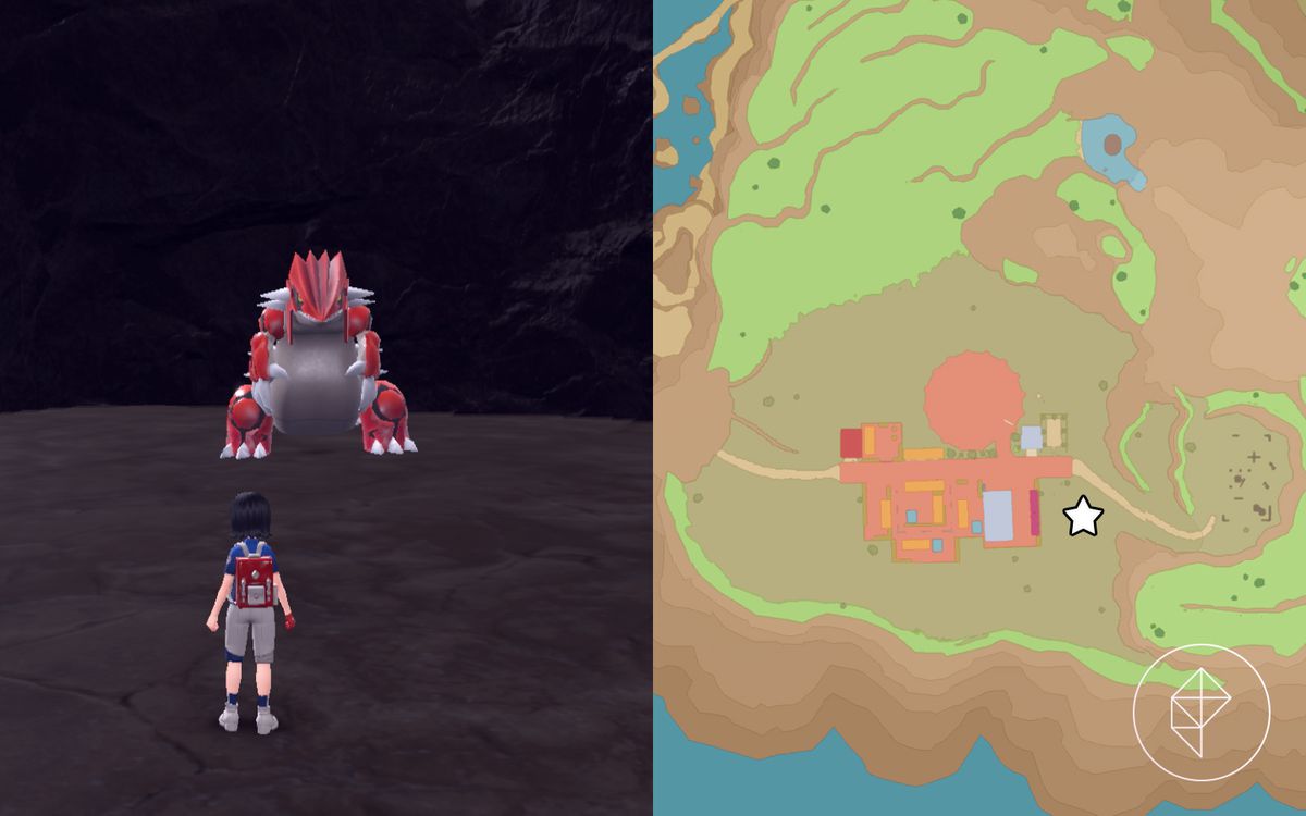 A map showing where to find Groudon in a cave in Pokémon Scarlet and Violet