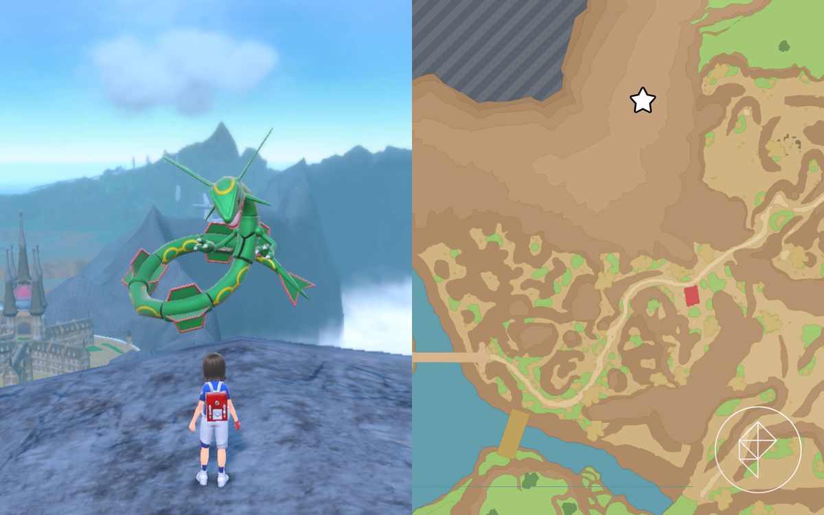 A map showing where to find Rayquaza on a cliff in Pokémon Scarlet and Violet
