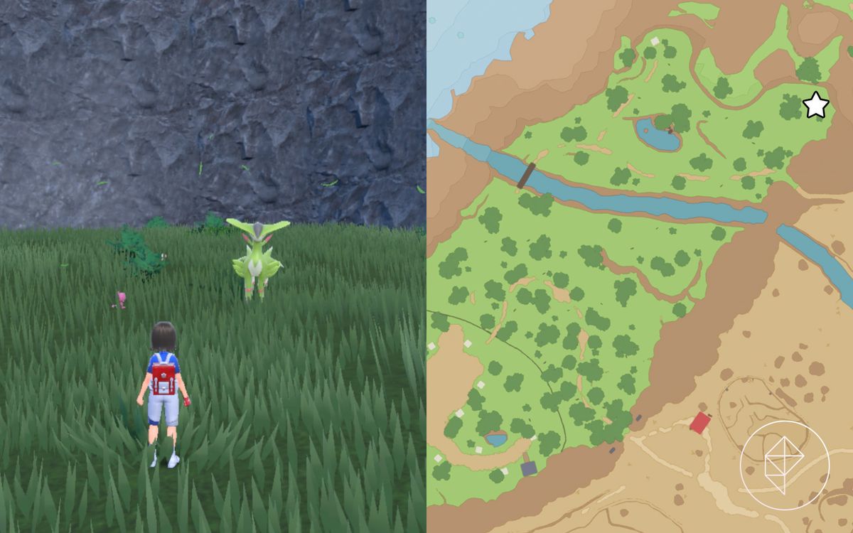 A map showing where to find Virizion in the woods in Pokémon Scarlet and Violet