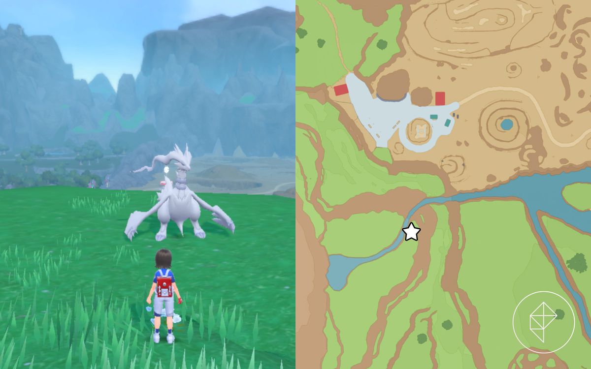 A map showing where to find Reshiram by a river in Pokémon Scarlet and Violet
