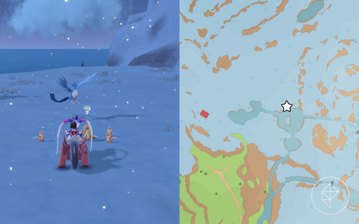 一张地图显示了《精灵宝可梦 猩红与紫罗兰》中雪地里的 Articuno 的位置