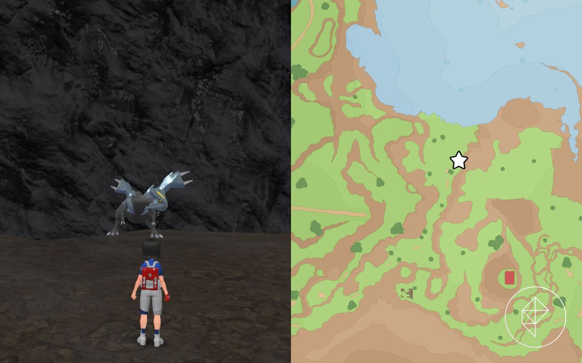 A map showing where to find Kyurem in a cave in Pokémon Scarlet and Violet