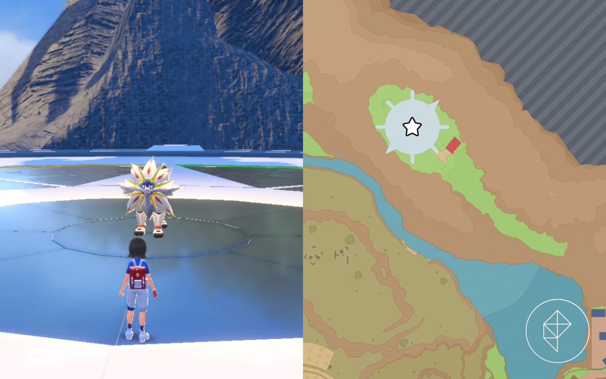 A map showing where to find Solgaleo on top of a building in Pokémon Scarlet and Violet