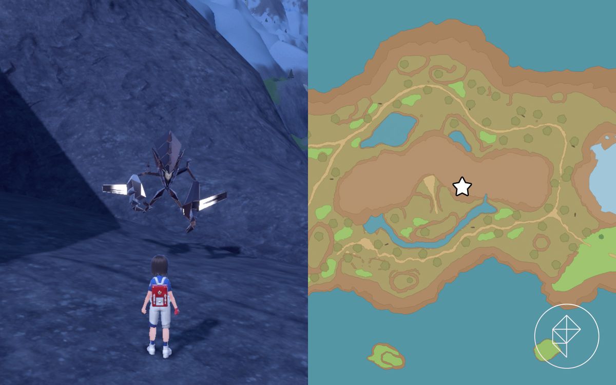 一张地图显示了《精灵宝可梦 猩红与紫罗兰》中山上可以找到奈克洛兹玛的位置