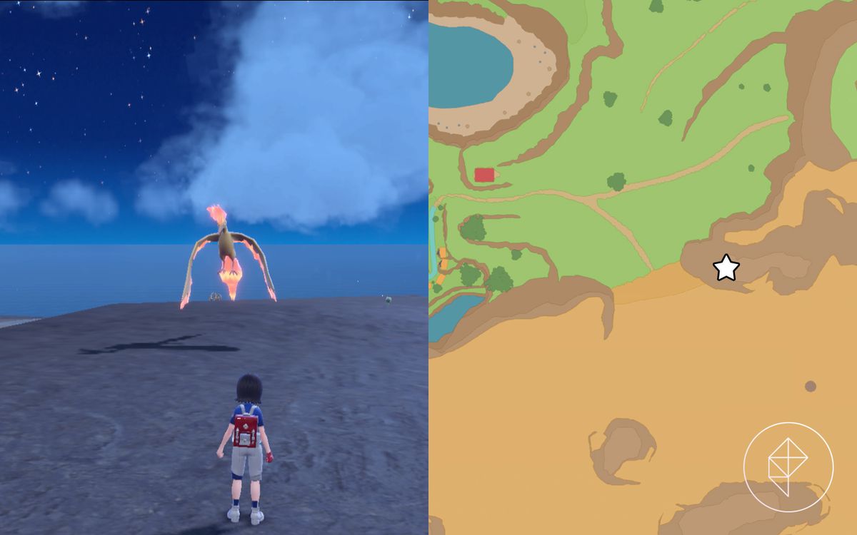 A map showing where to find Moltres above the desert in Pokémon Scarlet and Violet