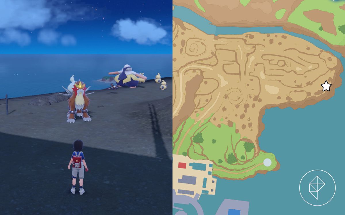 A map showing where to find Entei on a cliff in Pokémon Scarlet and Violet