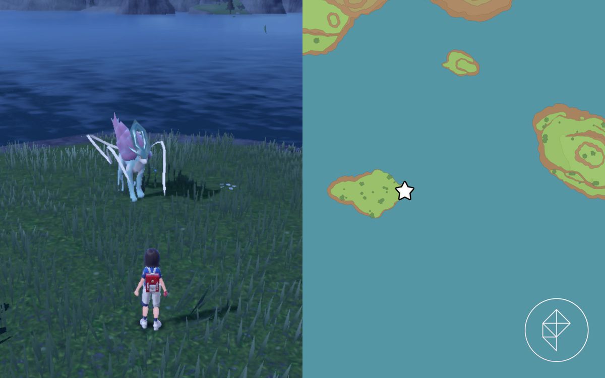 一张地图显示了《精灵宝可梦 猩红与紫罗兰》中湖上水君的位置