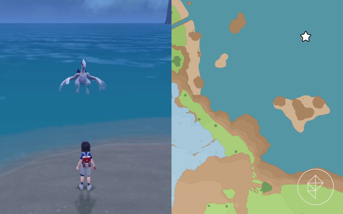 A map showing where to find Lugia in the ocean in Pokémon Scarlet and Violet