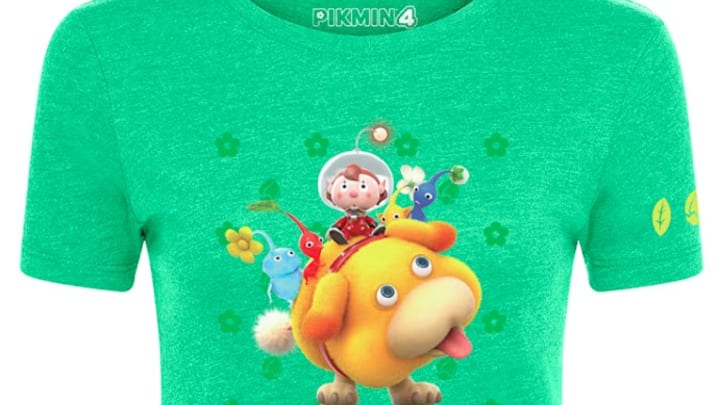 Pikmin 4 - Explorer、pikmin 和 Oatchi 亮绿色 T 恤（女式剪裁）