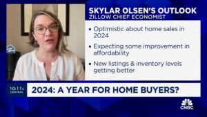 Zillow의 Skylar Olsen은 주택 가격이 2024년에도 보합세를 보일 것으로 예상한다고 말했습니다.
