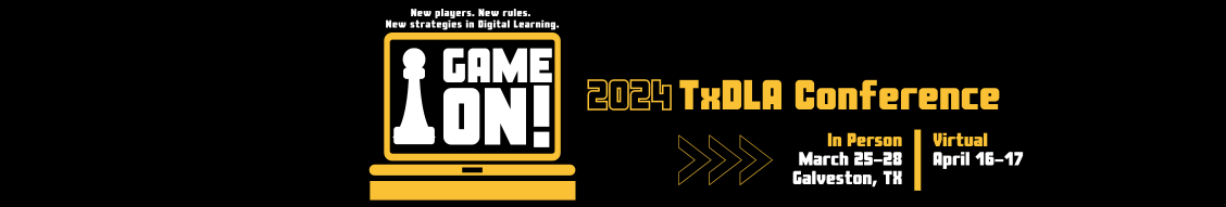 game on! 2024 TxDLA Conference logo with computer and game piece