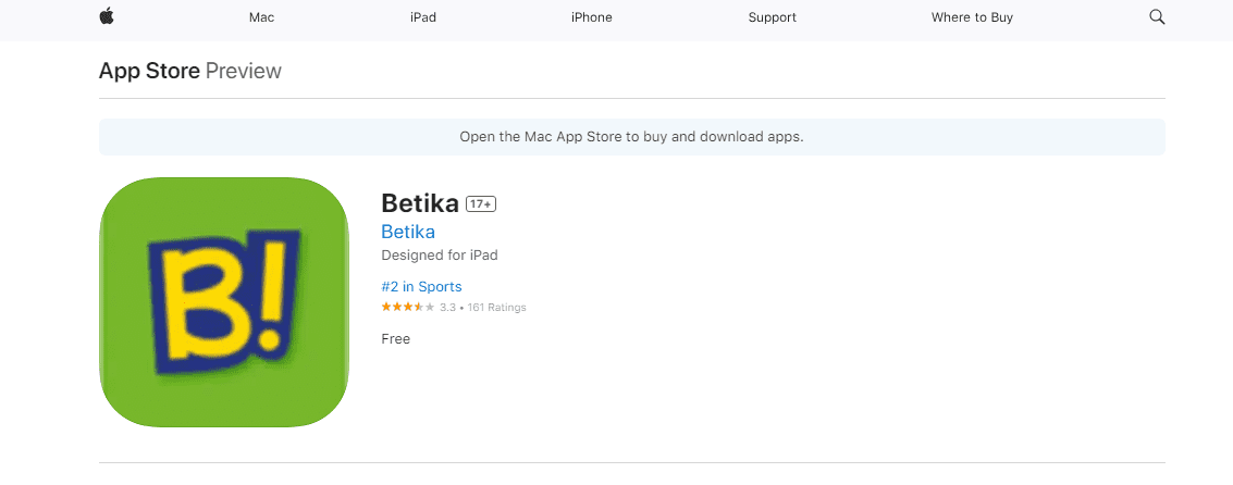 Téléchargement de l'application Betika pour iOS