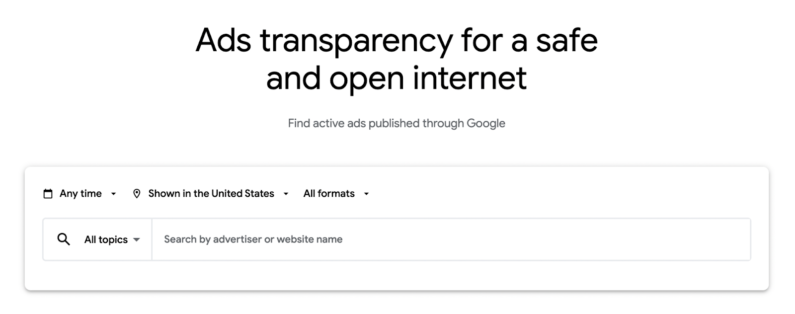 διεθνής PPC, Κέντρο διαφάνειας του Google Ads