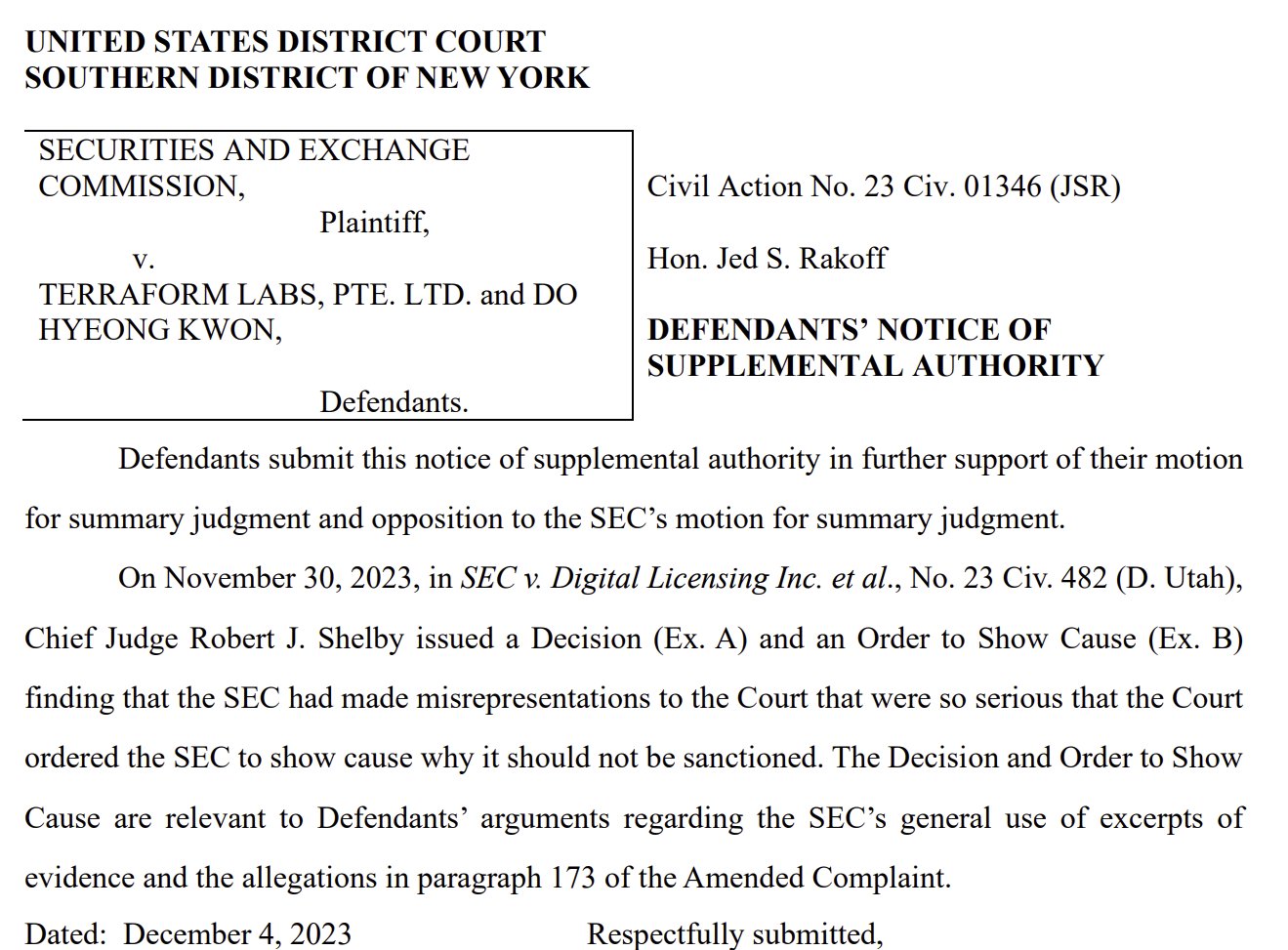 Thẩm phán gợi ý về lệnh trừng phạt của SEC trong vụ án Terraform Labs