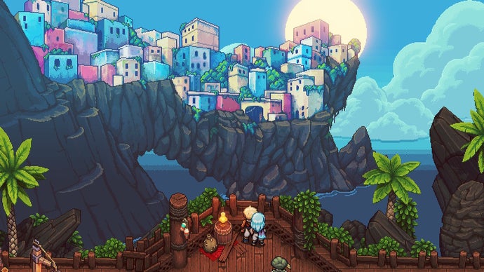 《星海》中的角色眺望着远处的一座小镇