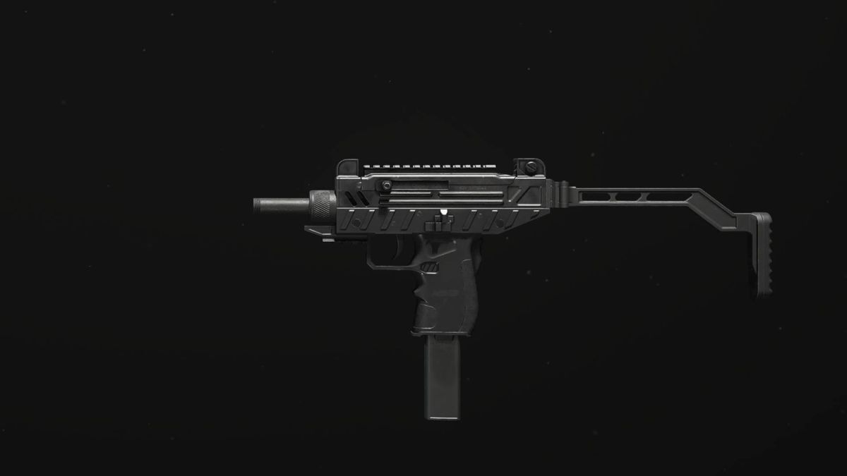 The WSP Swarm SMG hovers over a black background in a menu for the best guns in MW3.