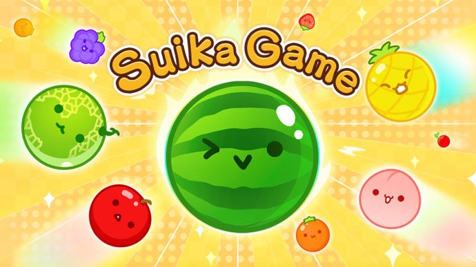 Official Suika Game artwork of fruits with funny emoji faces
