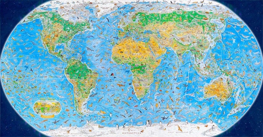 World map of illustrated animals #ArtTuesday