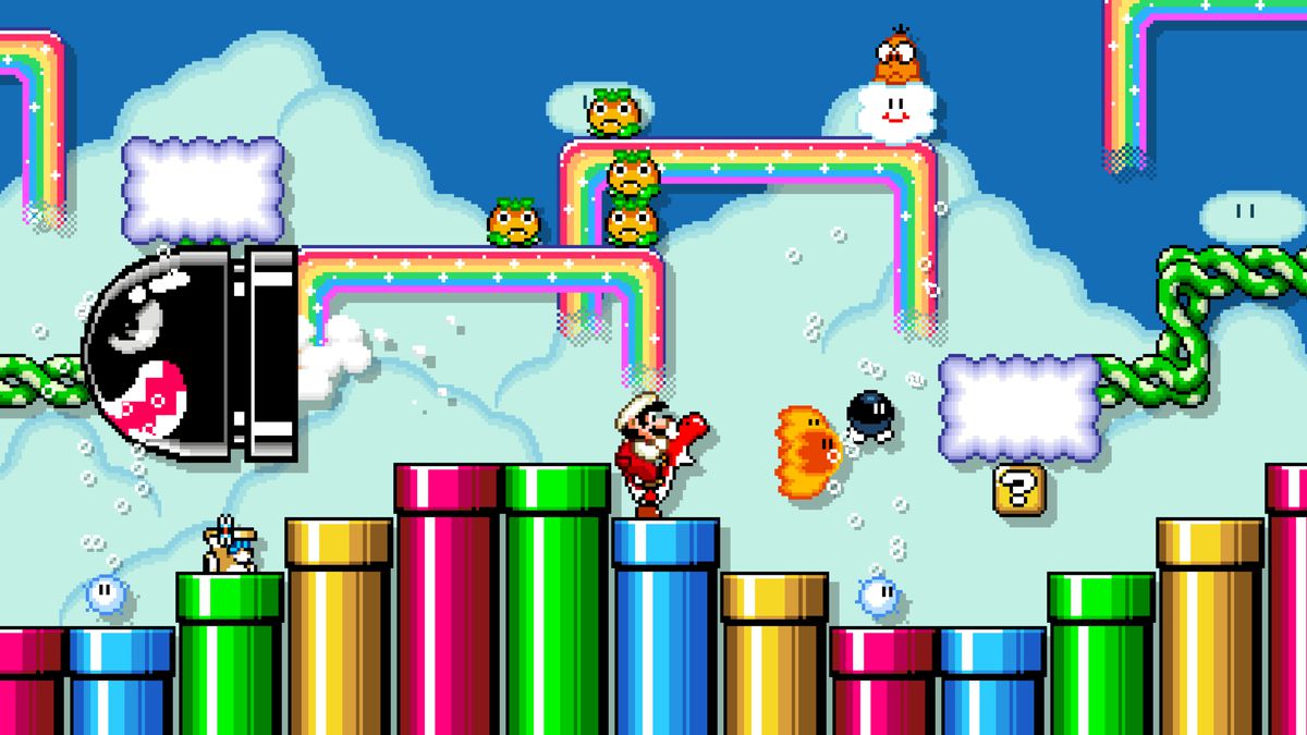 an image showing a goofy level created in mario maker 2 