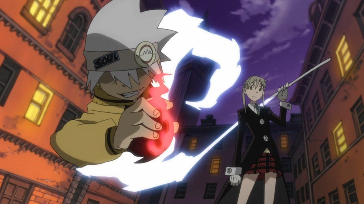 Maka Albarn y su arma de guadaña demoníaca Soul Evans en el anime de 2008 Soul Eaters