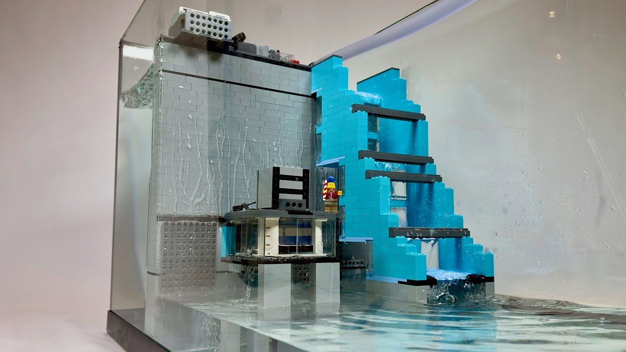Een hydro-elektrische dam, gebouwd van LEGO