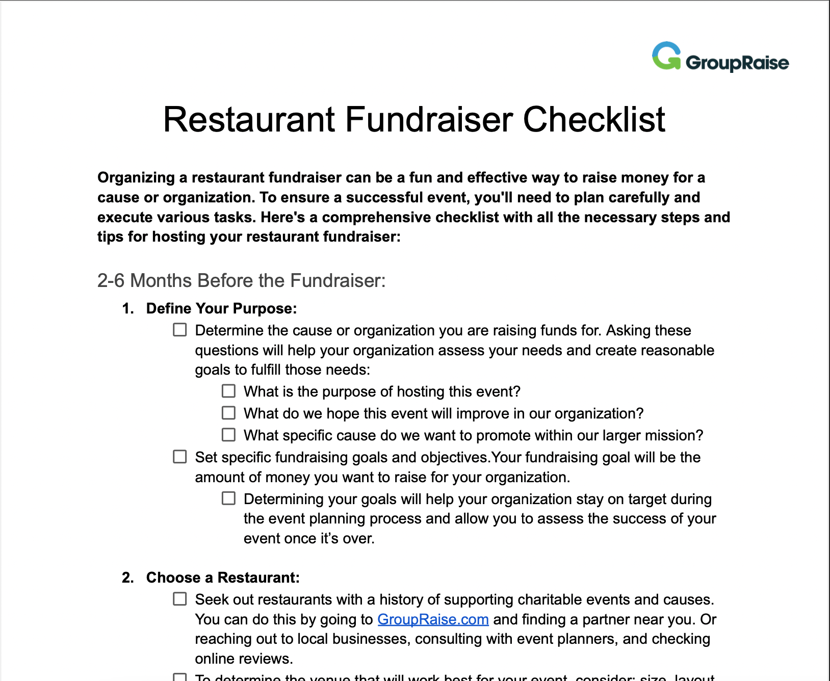Restaurant Fundraiser Checklist preview