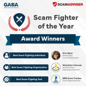 Erin West; Lista de urmărire Internet; Câștigă BBB la Premiile Scam Fighter of the Year