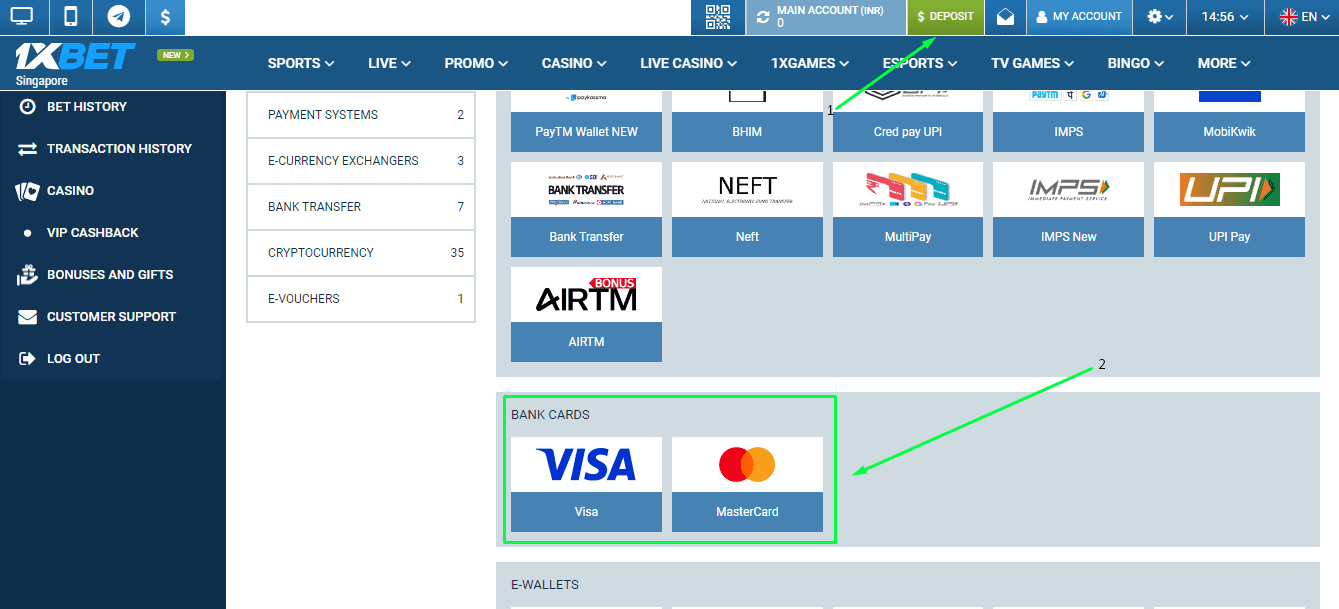 1Xbet India Visa deposit