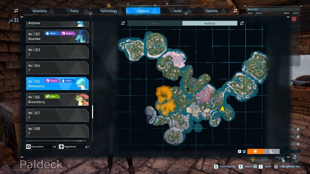 A map showing where to find Relaxaurus in Palworld.