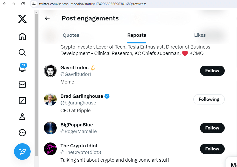 Ripple CEO reposted