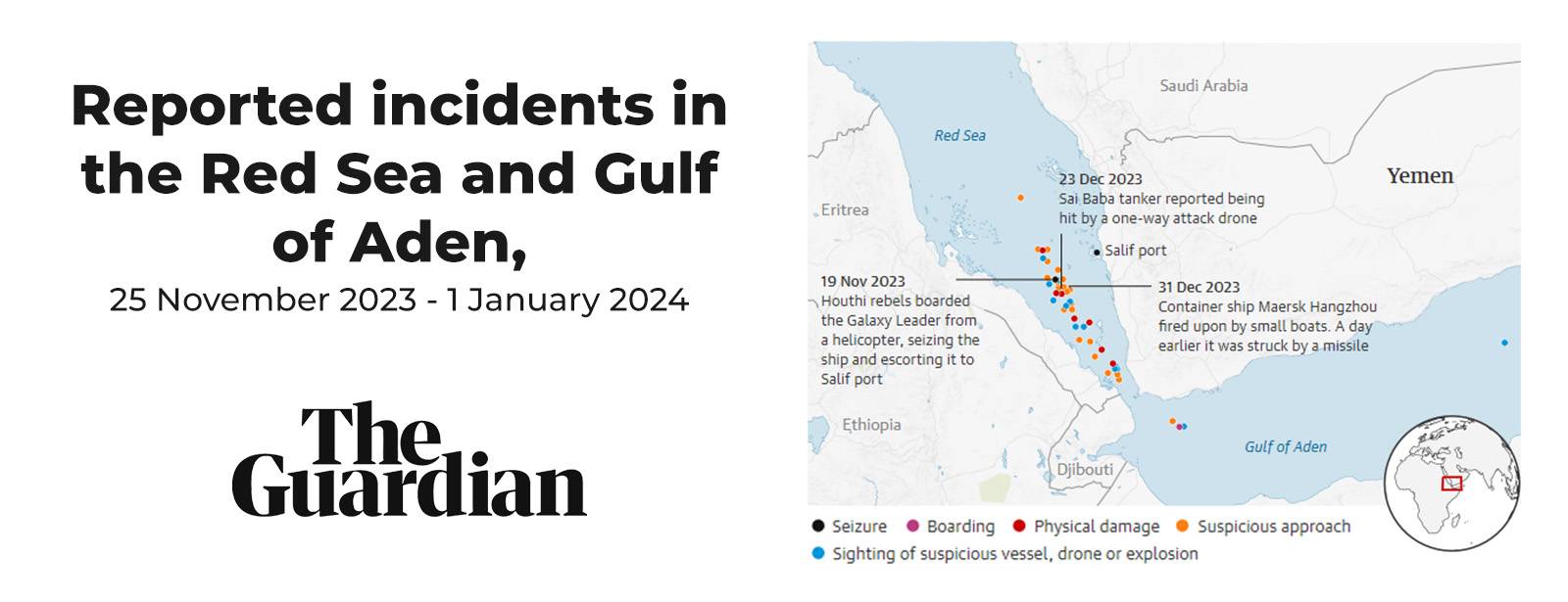 بحیرہ احمر اور خلیج عدن میں رپورٹ شدہ واقعات