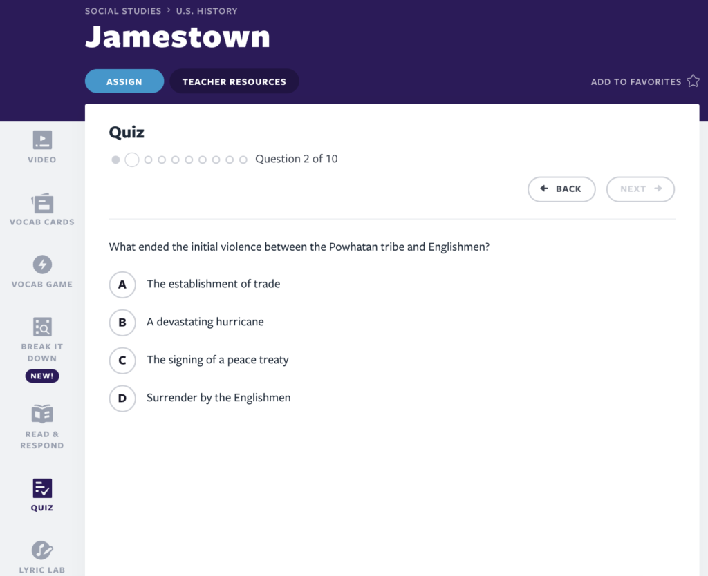 Jamestown lektion Quiz