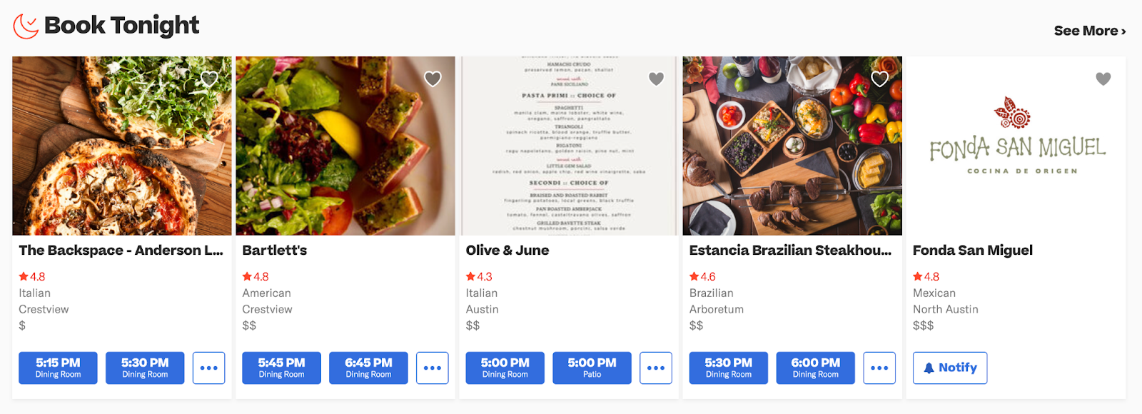 레스토랑 마케팅 아이디어: 예약 플랫폼 Resy는 빠르고 편리한 예약을 위해 레스토랑 가용성을 표시합니다.