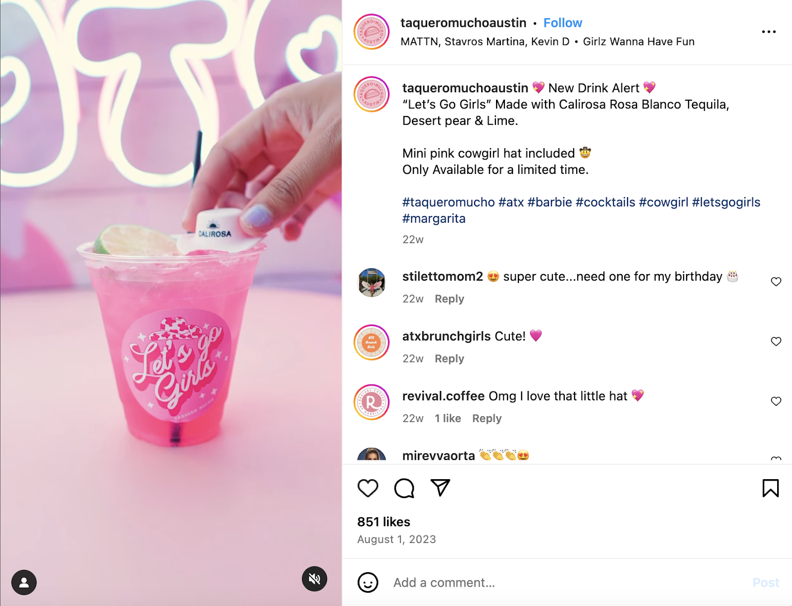 创意营销理念：Taquero Mucho Austin 推出的粉色芭比主题饮料。