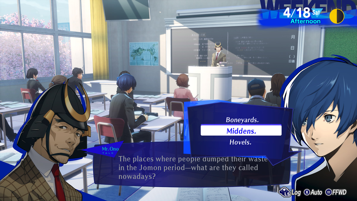 Le protagoniste de Persona 3 Reload répond à une question en classe