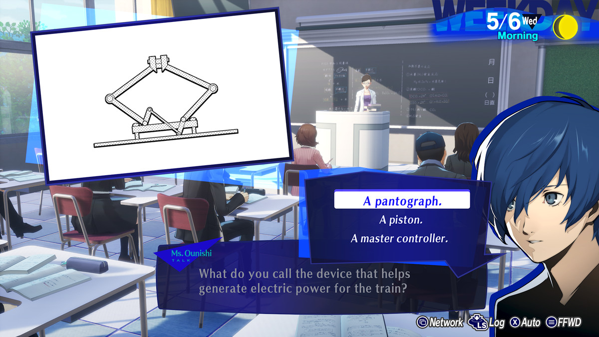 Головний герой Persona 3 Reload відповідає на запитання в класі
