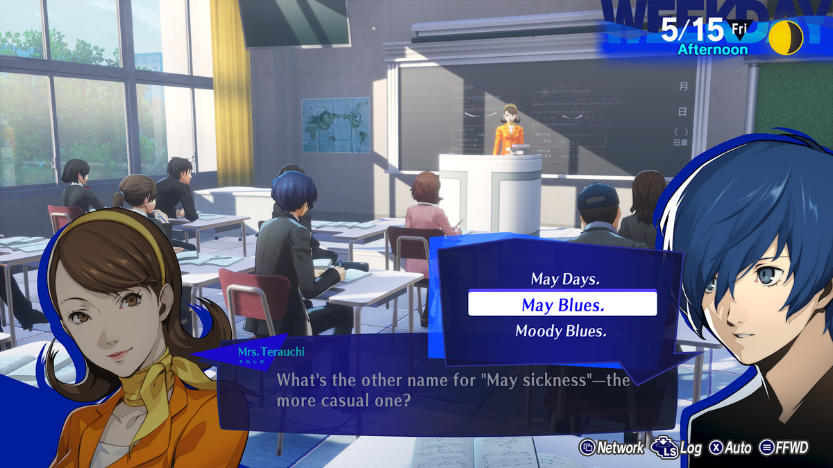 Der Protagonist von Persona 3 Reload beantwortet eine Frage im Klassenzimmer