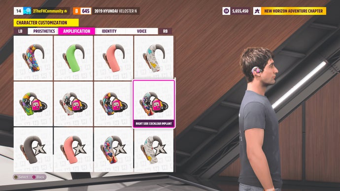 Forza Horizo​​n 5 のキャラクターカスタマイズにおける補聴器